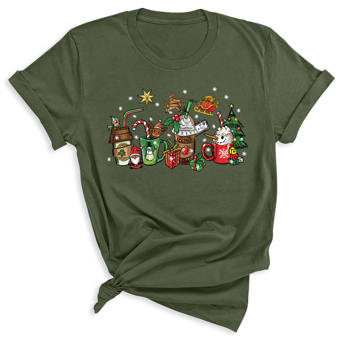 Christmas Latte Coffee T-Shirt – Holiday Coffee Lover Tee, Cute Xmas Shirt with Mugs & Christmas Tree Design