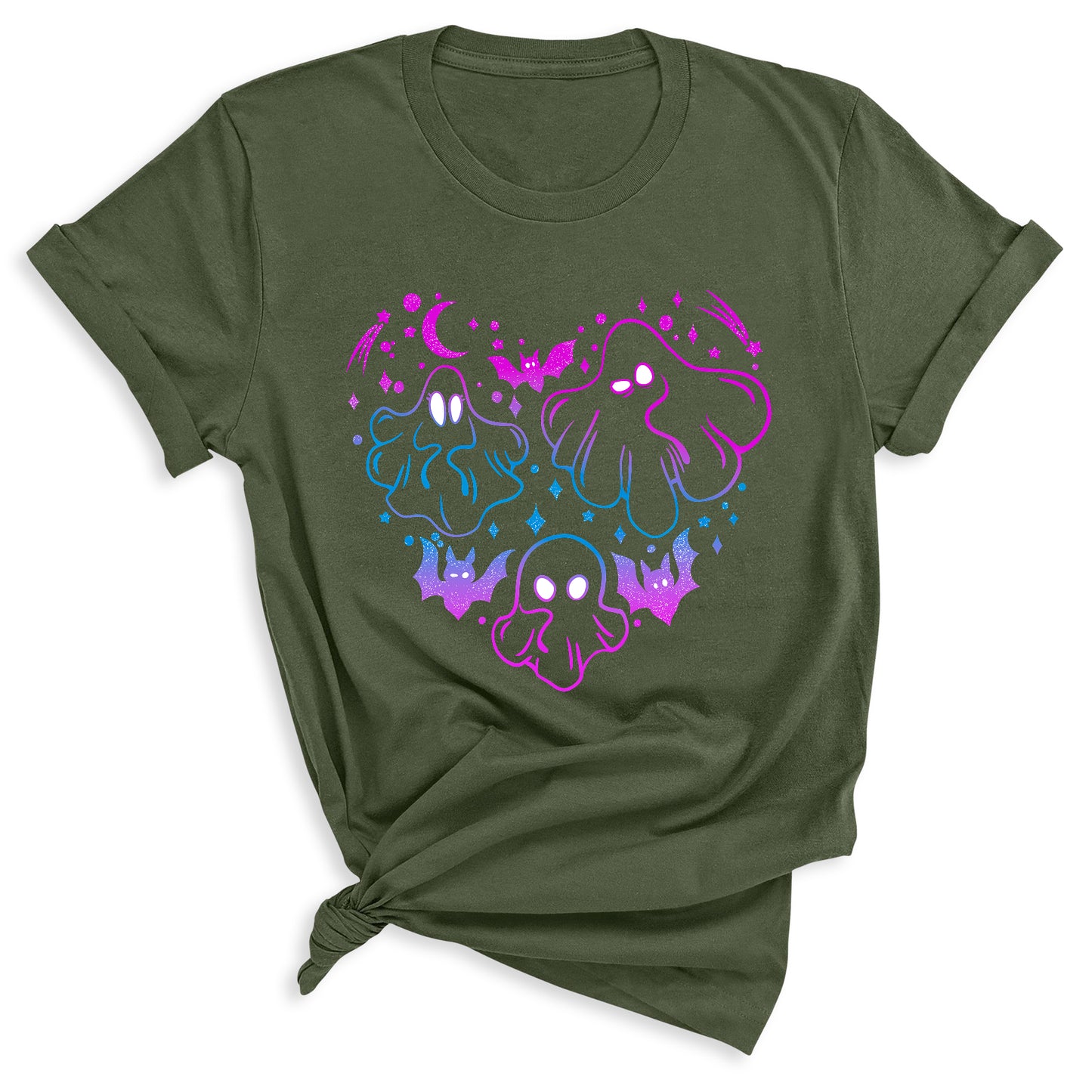 Funny Halloween Ghost & Bat Shirt – Spooky Season Tee for Women, Cute Fall Outfit, Halloween Party Top, Casual Costume Tee