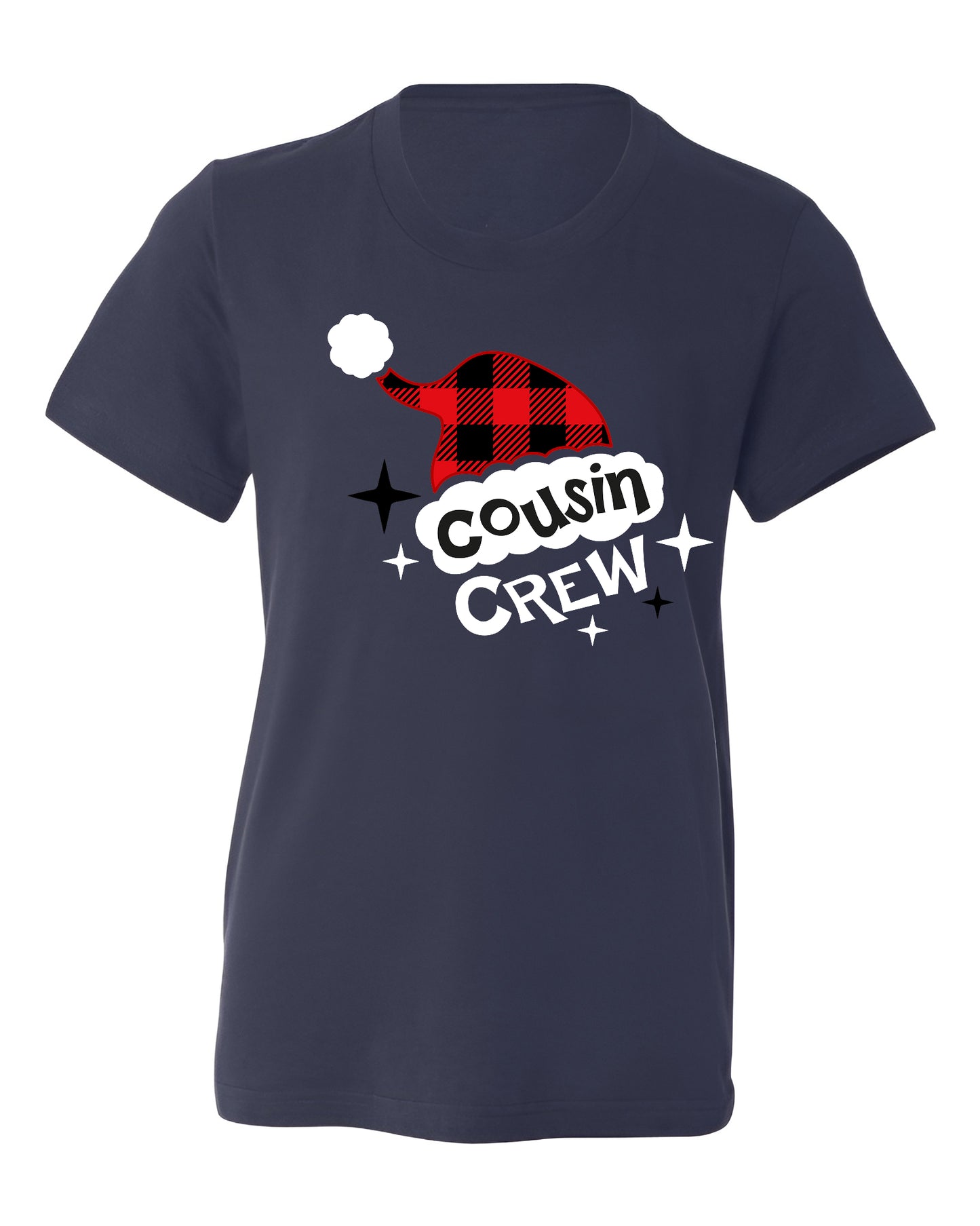 Cousin Crew Christmas Shirts Matching Kids Plaid Santa Hat Tees – Family Holiday Photo Outfit