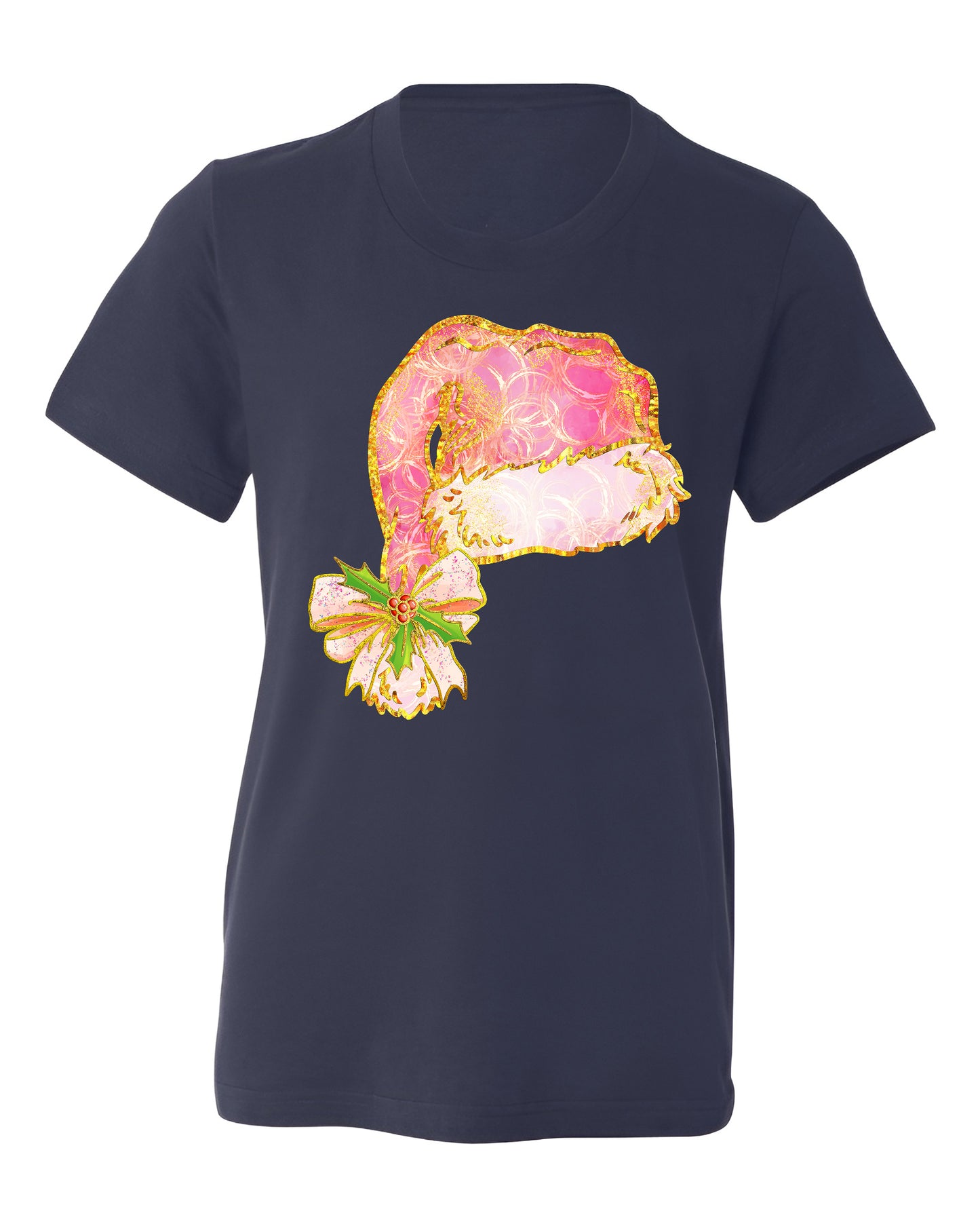 Coquette Santa Hat Pink Bow Shirt – Trendy Christmas Tee for Women & Girls, Xmas Party Holiday Top