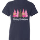 Merry Christmas Tree Shirt – Ladies Christmas Tee | Pink Leopard Holiday Pine Trees Shirt