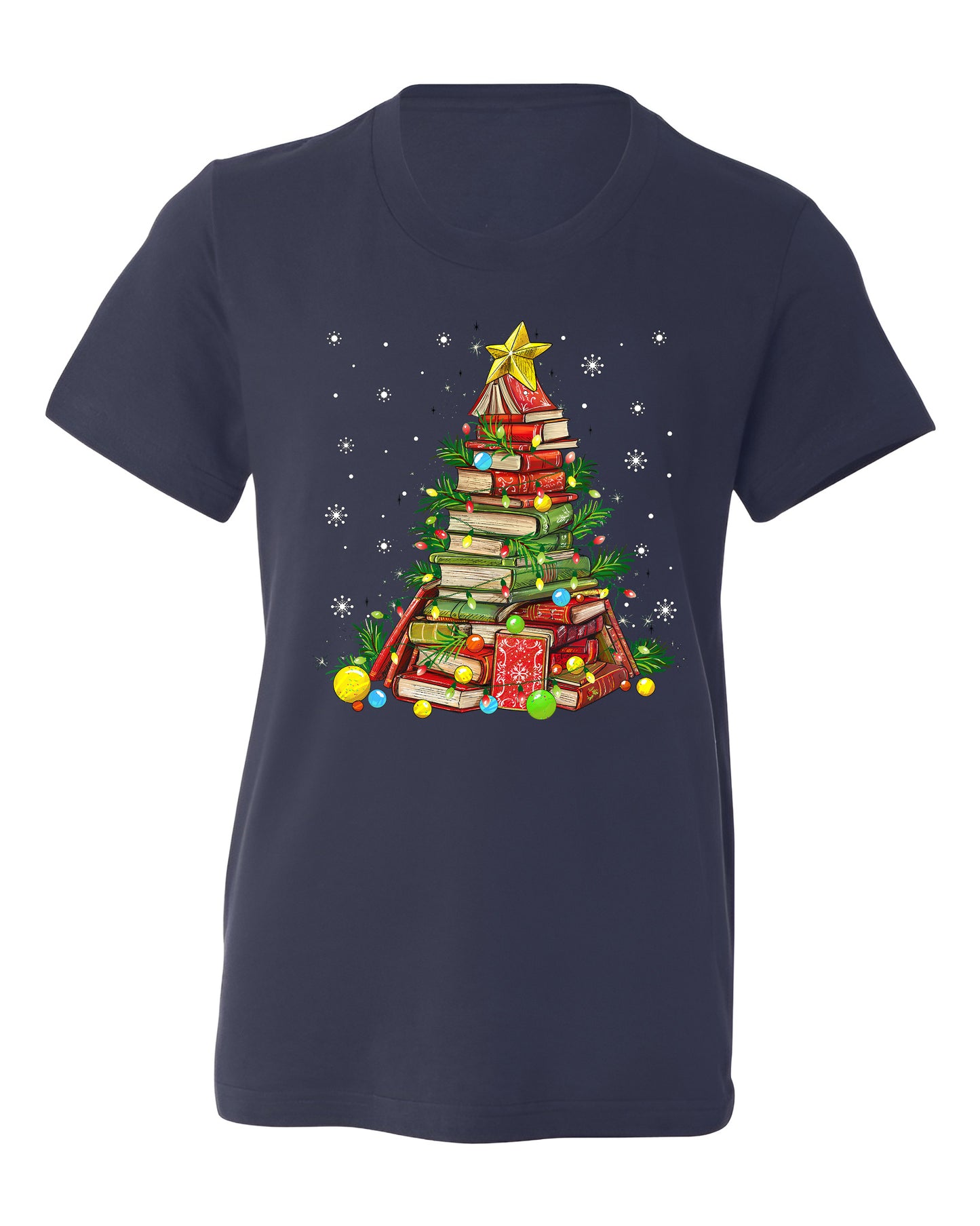Christmas Books Tree Shirt – Book Lover Holiday Tee, Reading Xmas Top for Teachers, Students & Librarians