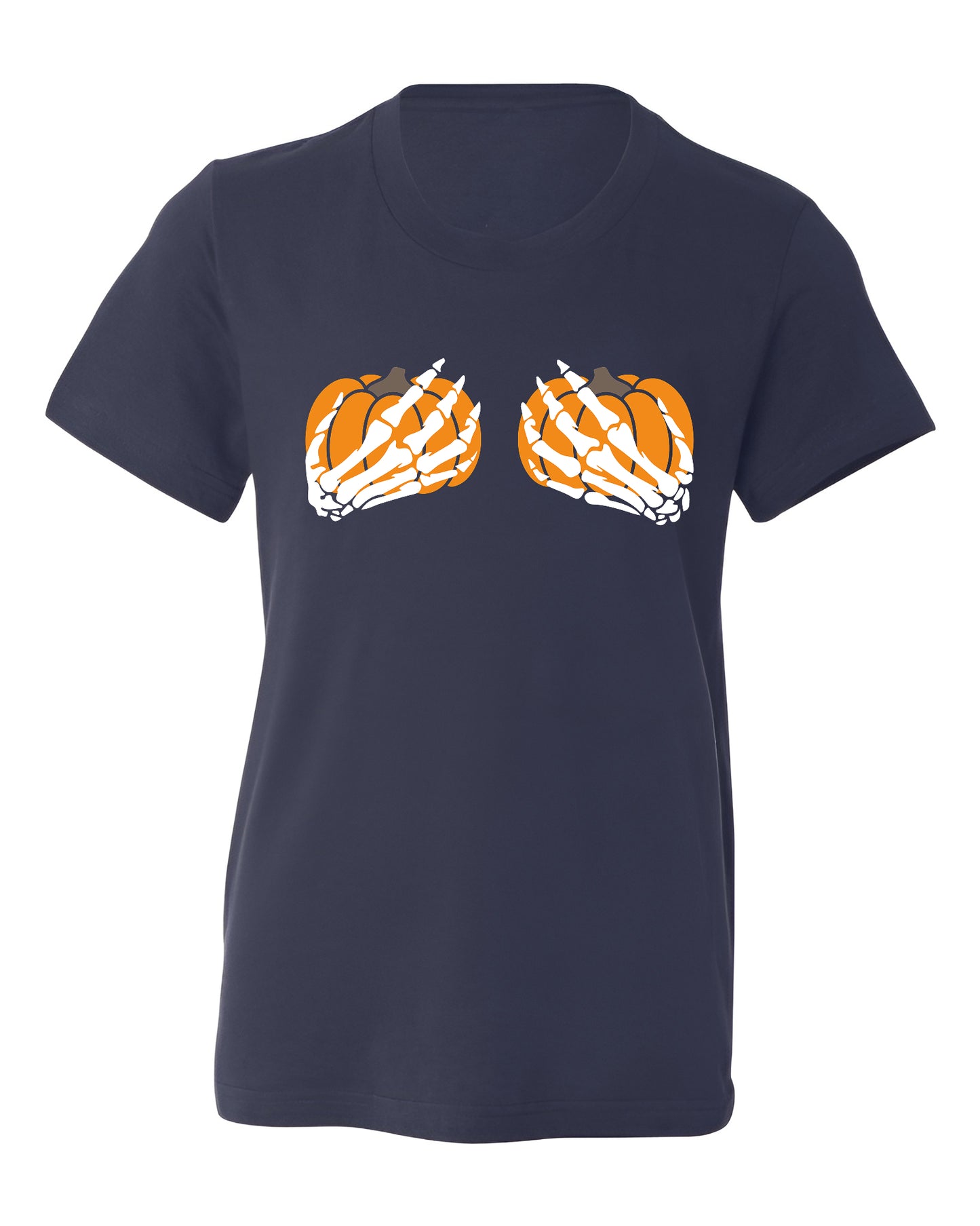 Skeleton Hand Bra Pumpkin Shirt – Funny Halloween Tee | Women’s Spooky Season Shirt