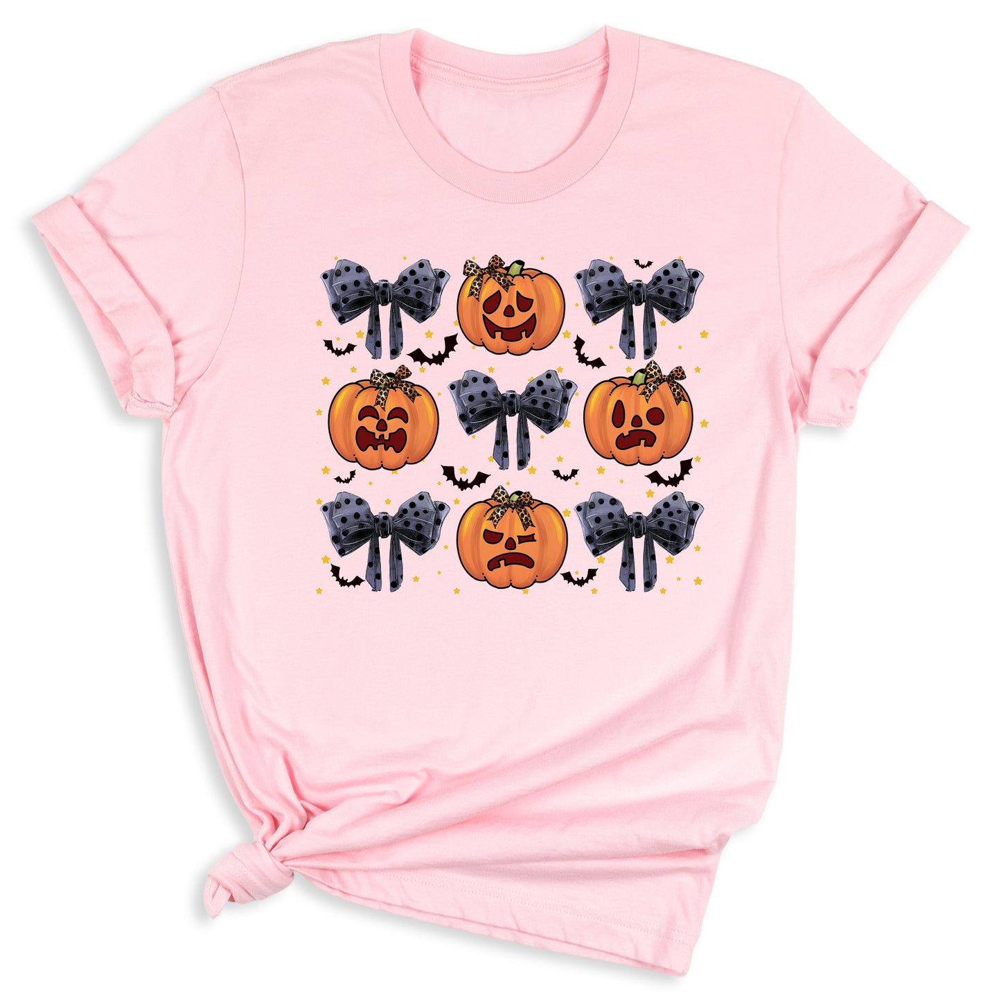 Funny Halloween Pumpkin Face Shirt – Coquette Bow Spooky Season Tee