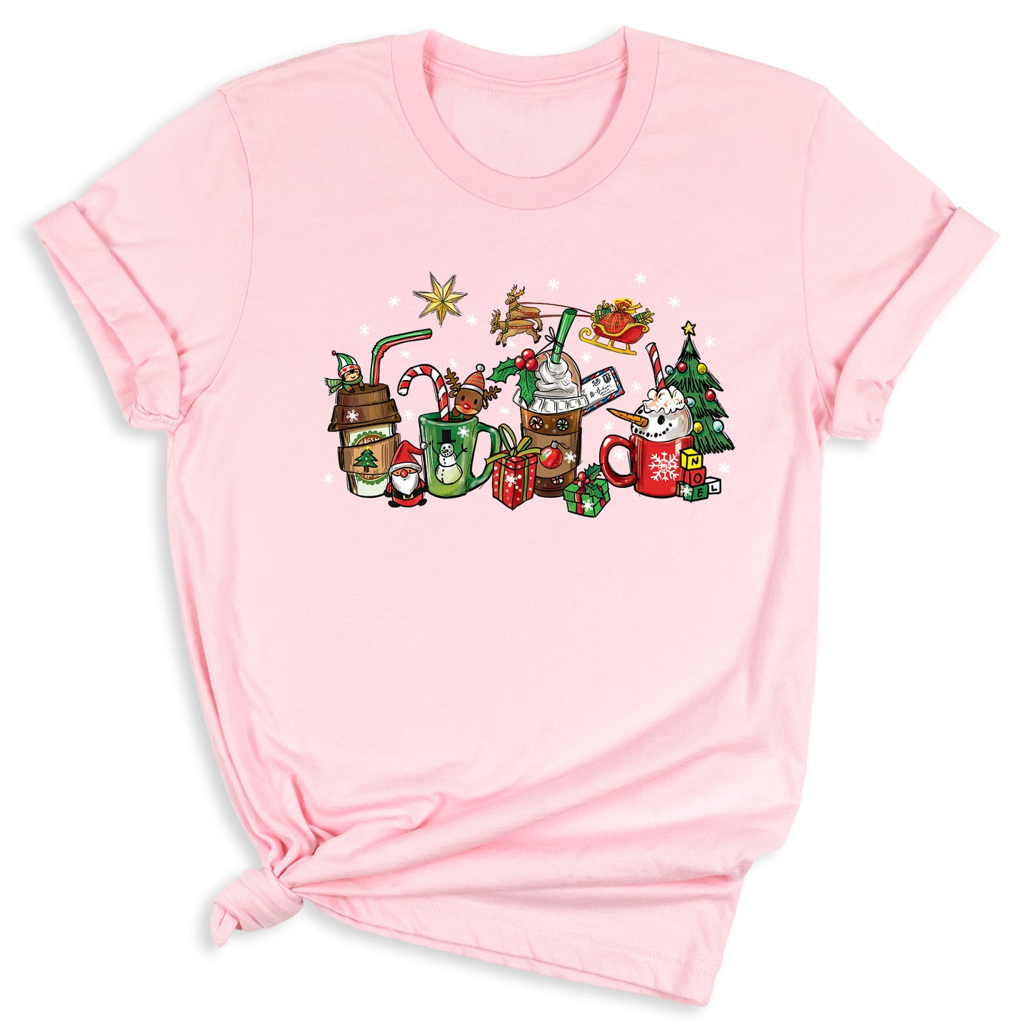 Christmas Latte Coffee T-Shirt – Holiday Coffee Lover Tee, Cute Xmas Shirt with Mugs & Christmas Tree Design