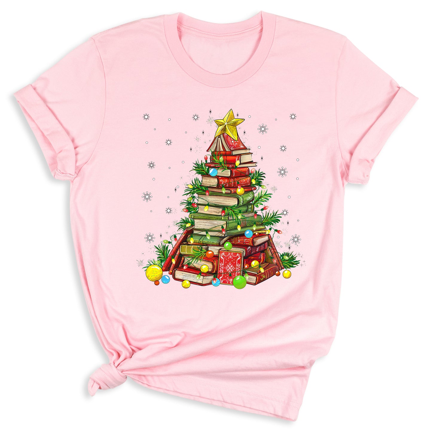 Christmas Books Tree Shirt – Book Lover Holiday Tee, Reading Xmas Top for Teachers, Students & Librarians