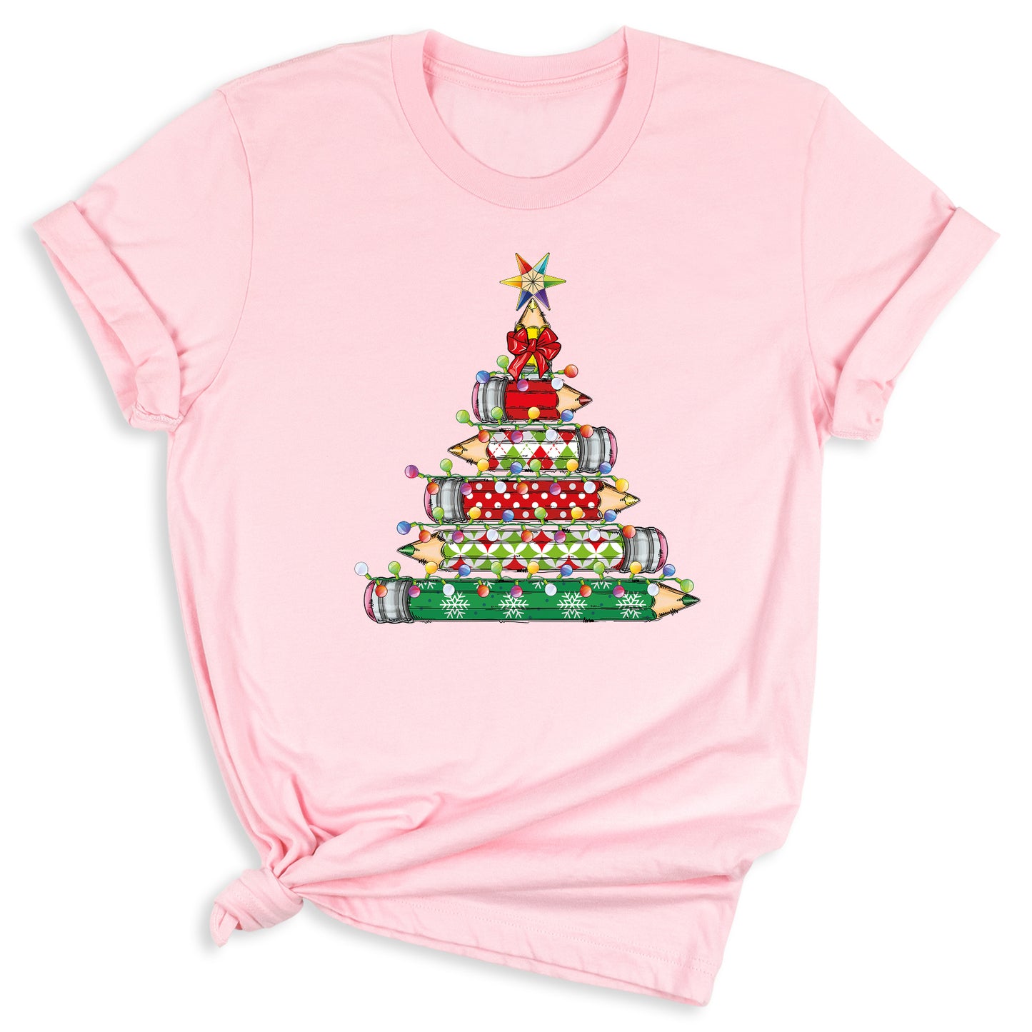 Christmas Pencil Tree Shirt – Teacher Holiday Tee, Cute School Xmas Top for Women & Students