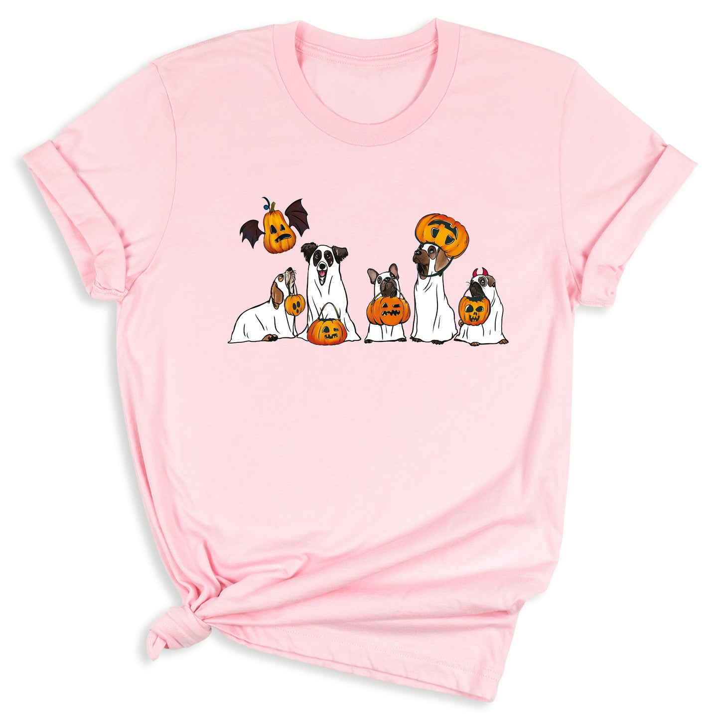 Halloween Ghost Dogs Shirt – Cute Dog Lover Tee for Women Men, Funny Pumpkin & Bat Halloween Top, Dog Mom Spooky Season Outfit