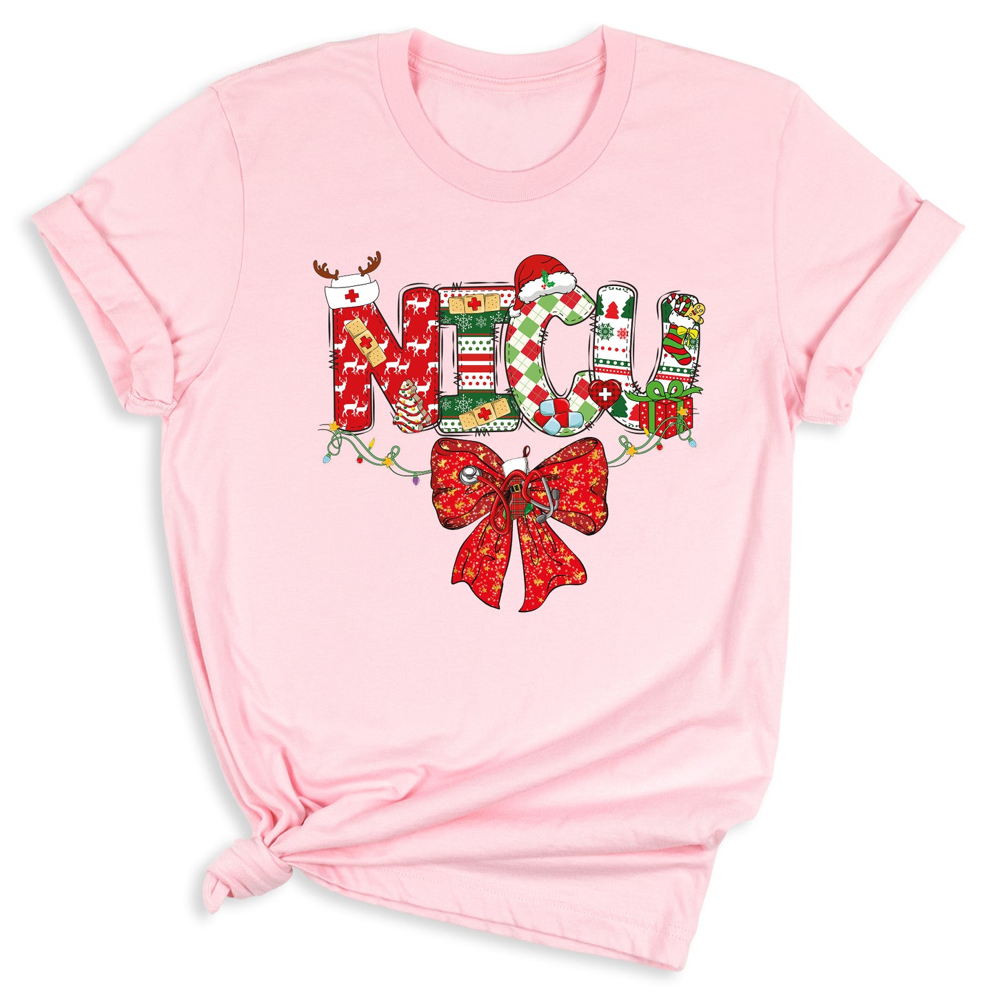 Christmas NICU Nurse Shirt – ICU Holiday Tee, Nursing Santa Hat & Bow Shirt, Merry Xmas Nurse Top