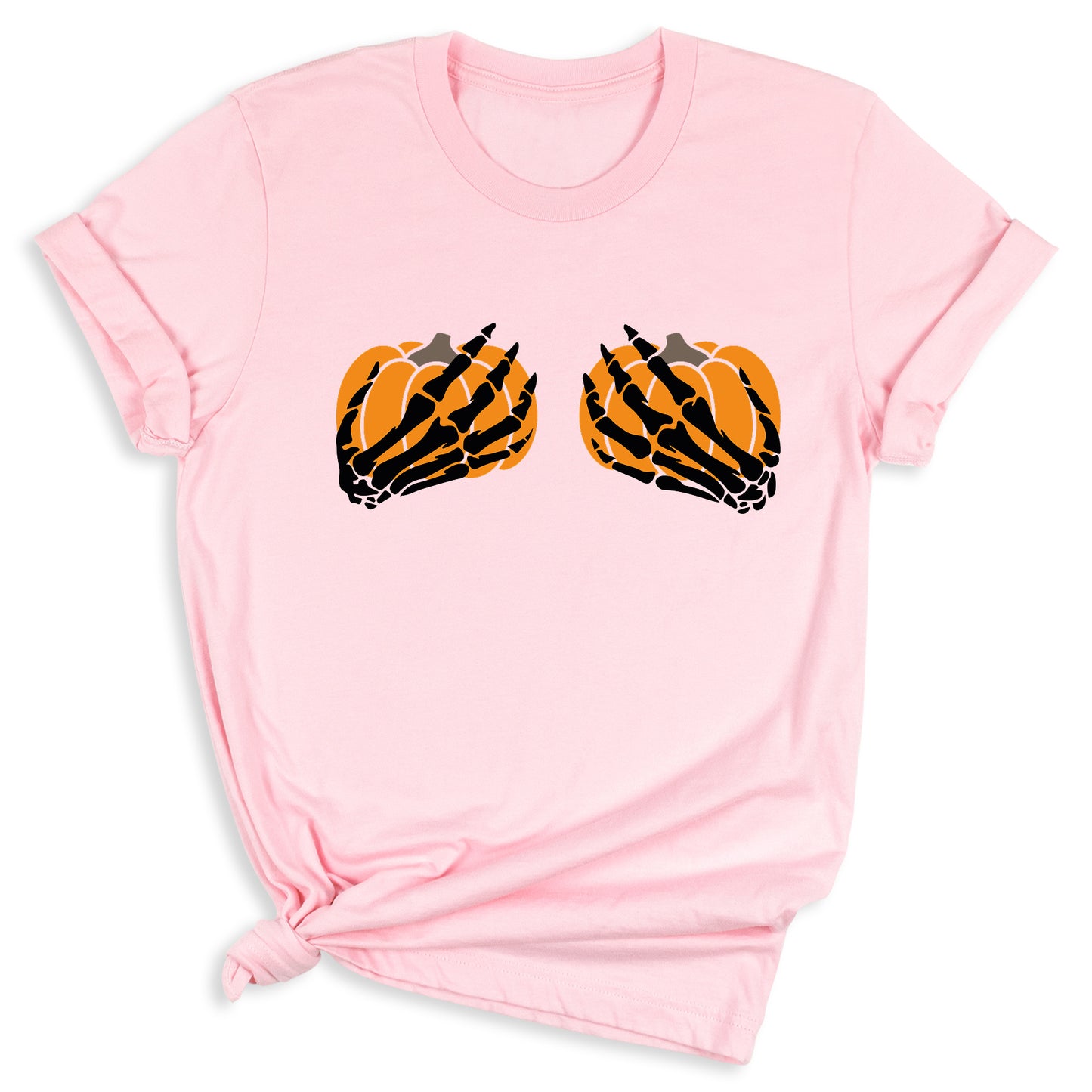 Skeleton Hand Bra Pumpkin Shirt – Funny Halloween Tee | Women’s Spooky Season Shirt