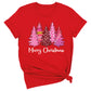 Merry Christmas Tree Shirt for Women – Pink Leopard Print Holiday Tee, Cute Winter Outfit, Ladies Christmas Party Top