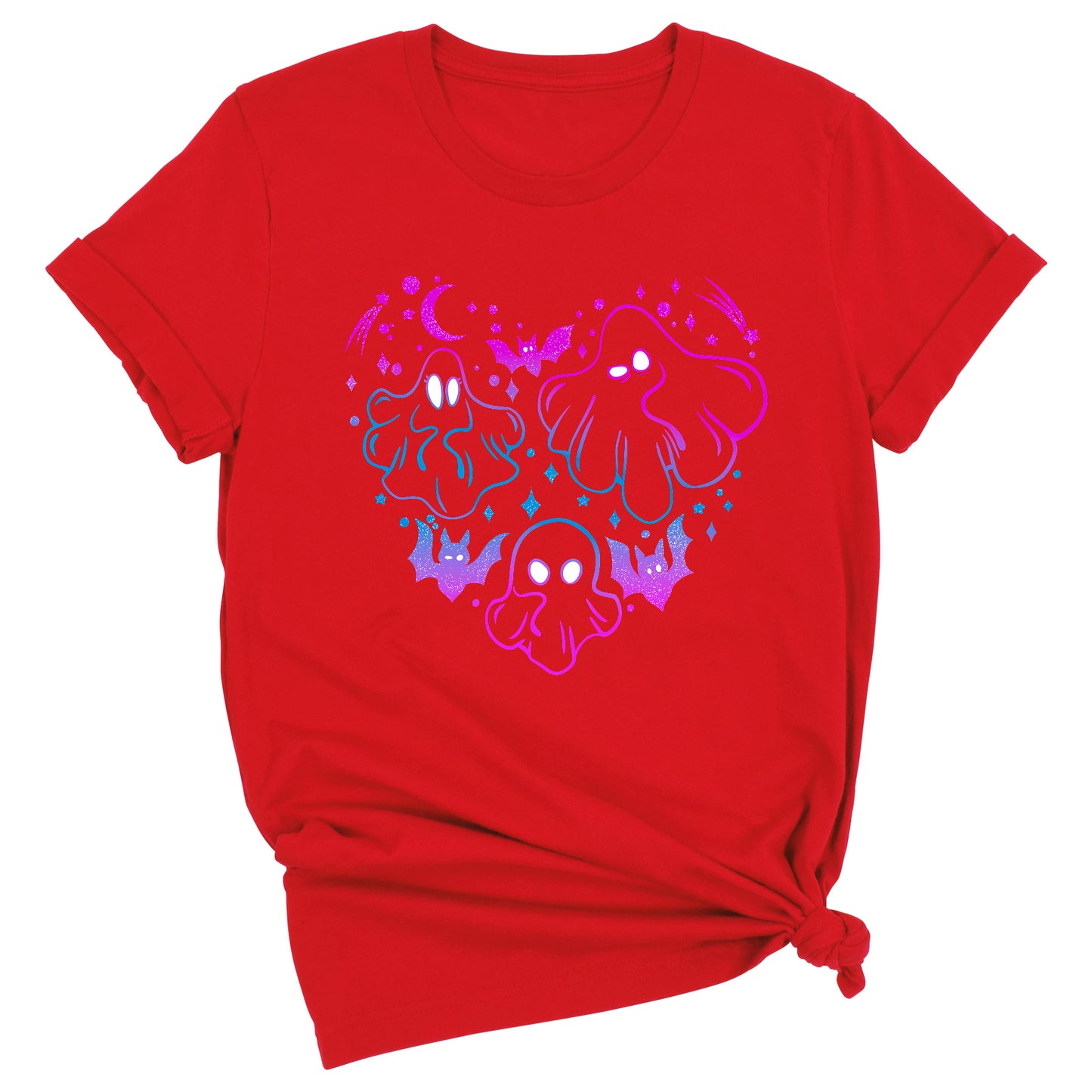 Funny Halloween Ghost & Bat Shirt – Spooky Season Tee for Women, Cute Fall Outfit, Halloween Party Top, Casual Costume Tee