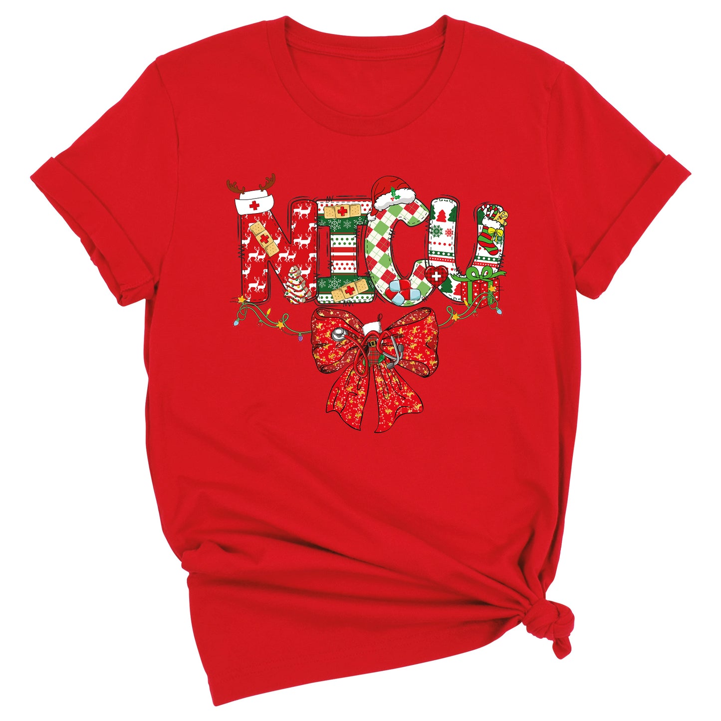 Christmas NICU Nurse Shirt – ICU Holiday Tee, Nursing Santa Hat & Bow Shirt, Merry Xmas Nurse Top