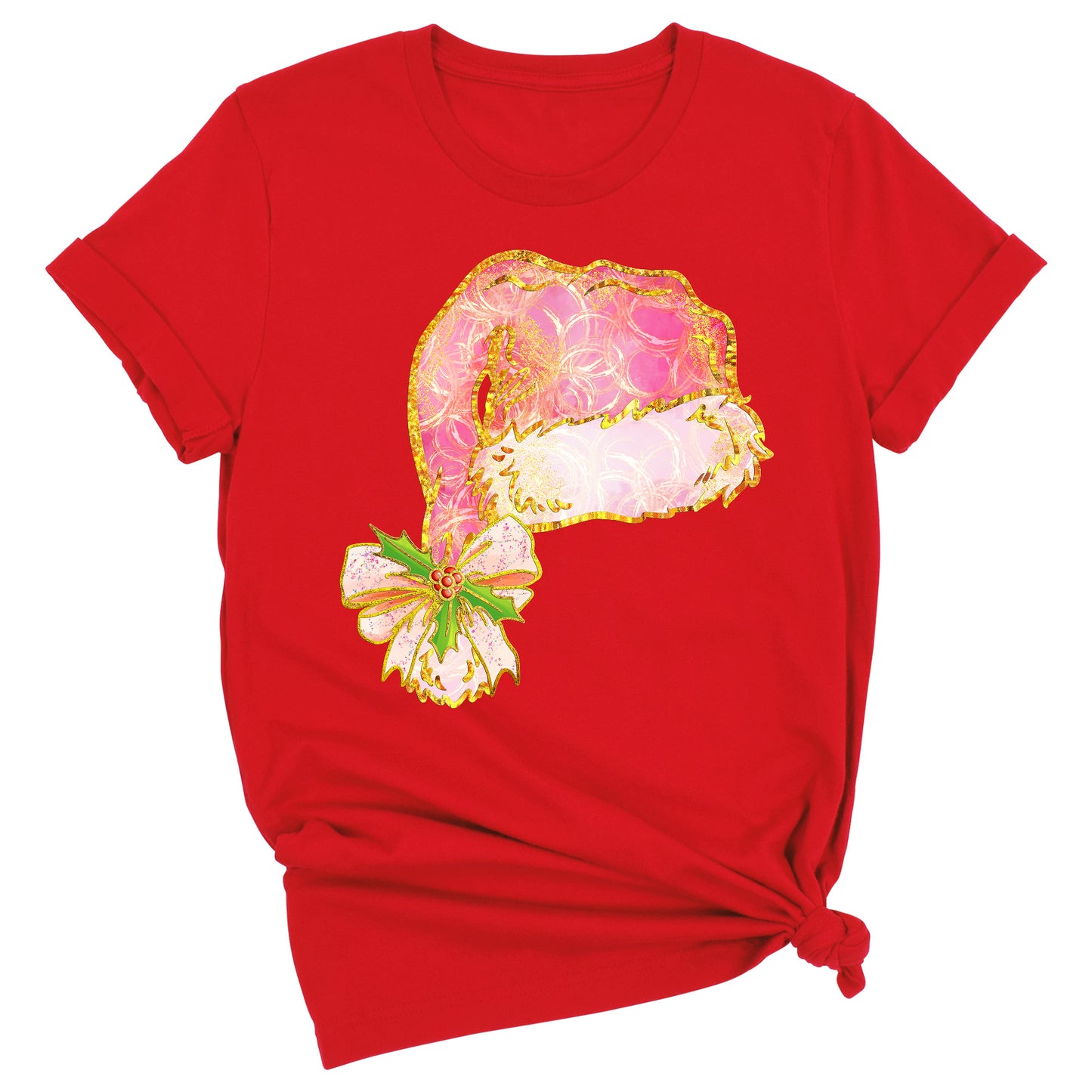 Coquette Santa Hat Pink Bow Shirt – Trendy Christmas Tee for Women & Girls, Xmas Party Holiday Top