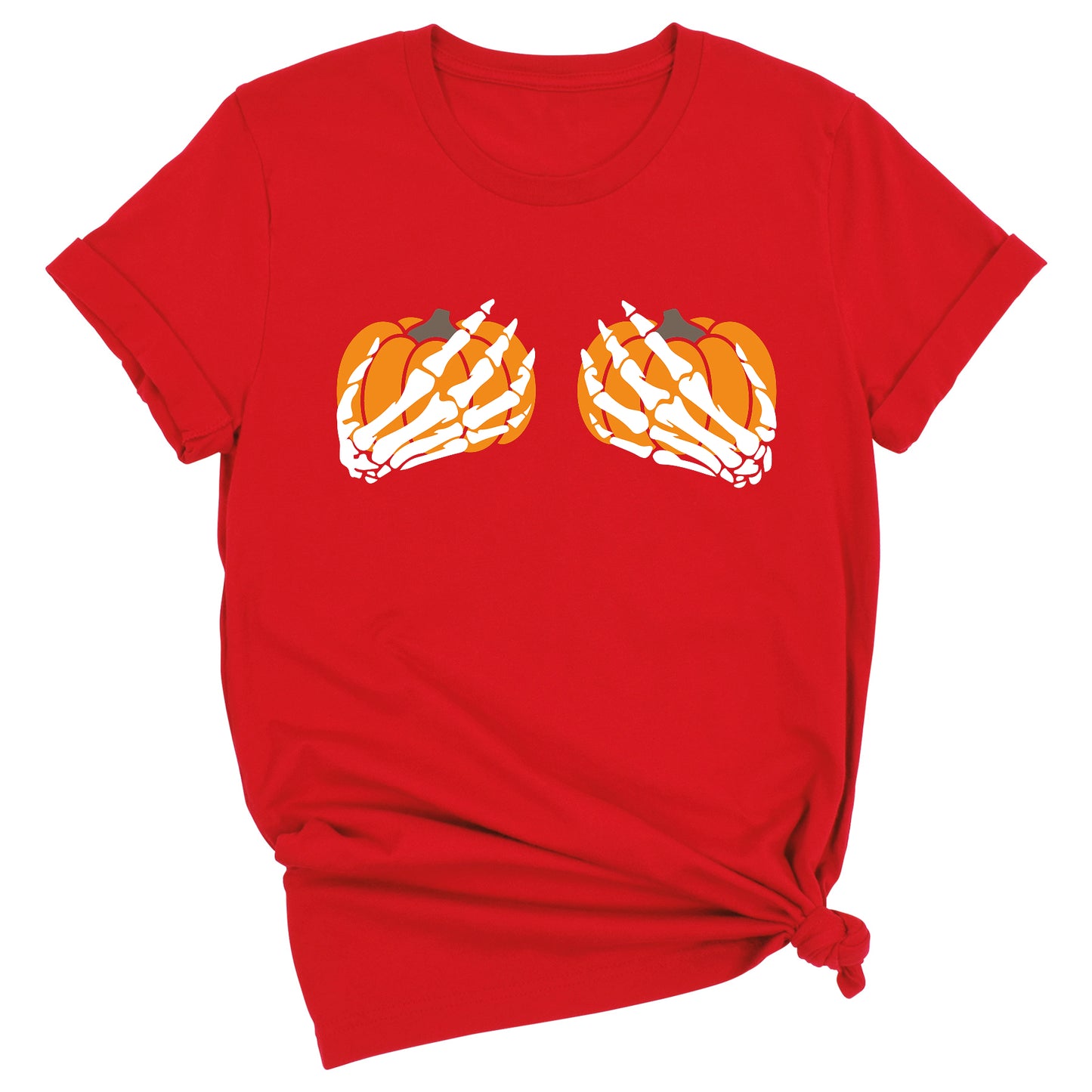 Skeleton Hand Bra Pumpkin Shirt – Funny Halloween Tee | Women’s Spooky Season Shirt