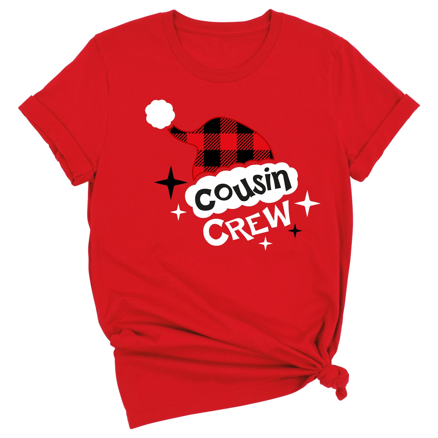 Cousin Crew Christmas Shirts Matching Kids Plaid Santa Hat Tees – Family Holiday Photo Outfit