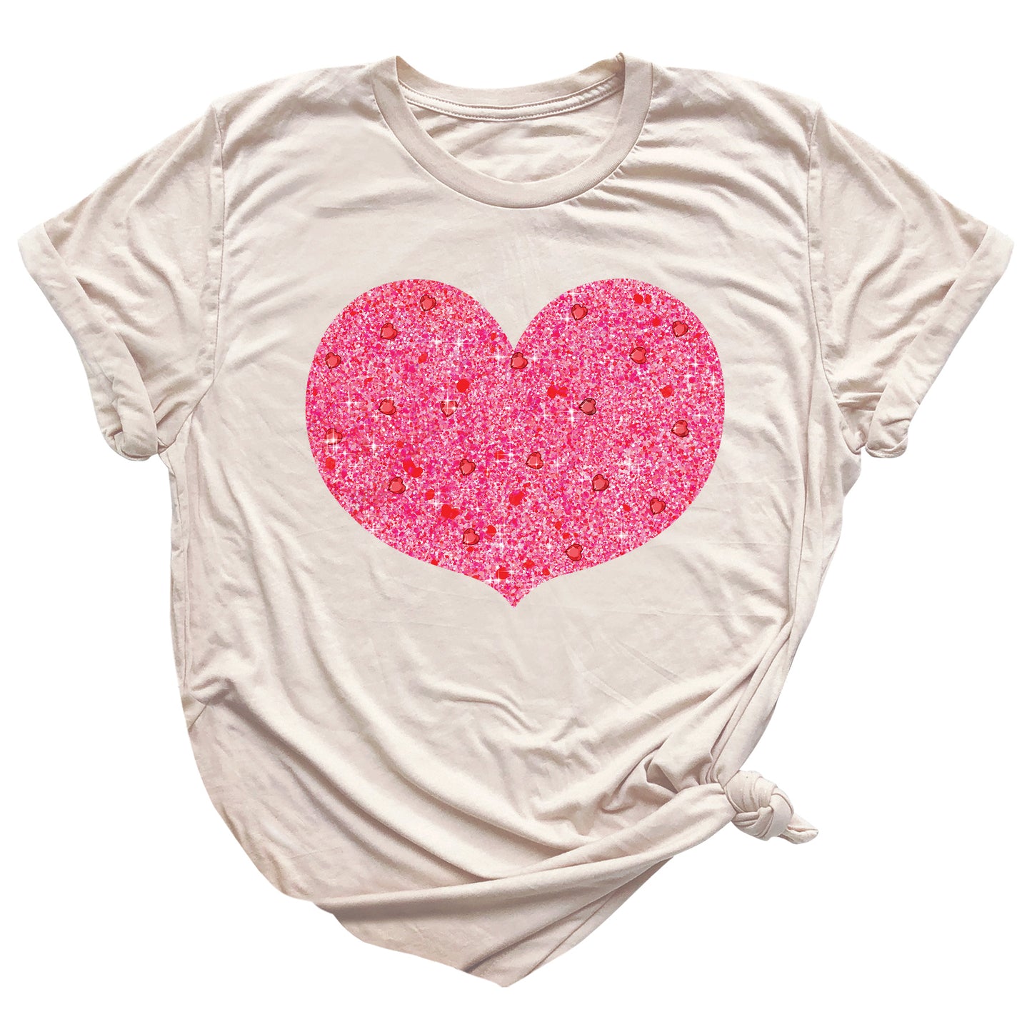 Valentines Day Pink Glitter Heart Shirt – Cute Love Graphic Tee