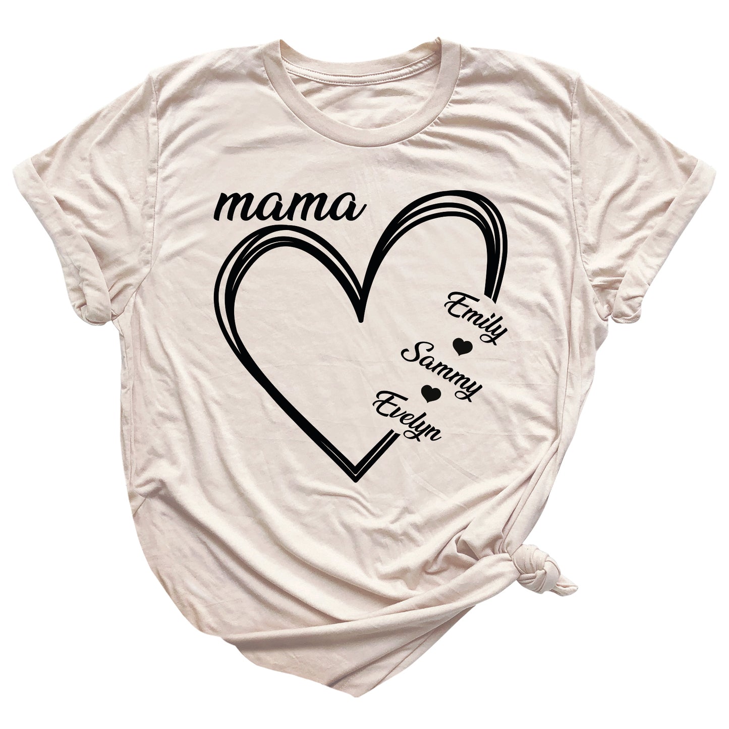 Custom Mama Shirt with Kids Names – Personalized Mom Heart Tee