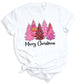 Merry Christmas Tree Shirt for Women – Pink Leopard Print Holiday Tee, Cute Winter Outfit, Ladies Christmas Party Top