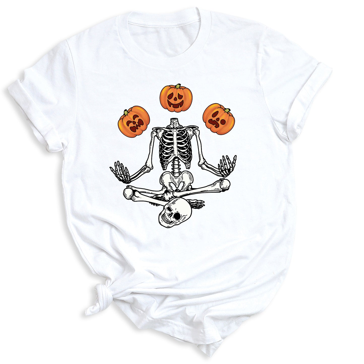 Funny Skeleton Yoga Halloween Shirt – Spooky Season Pumpkin Tee