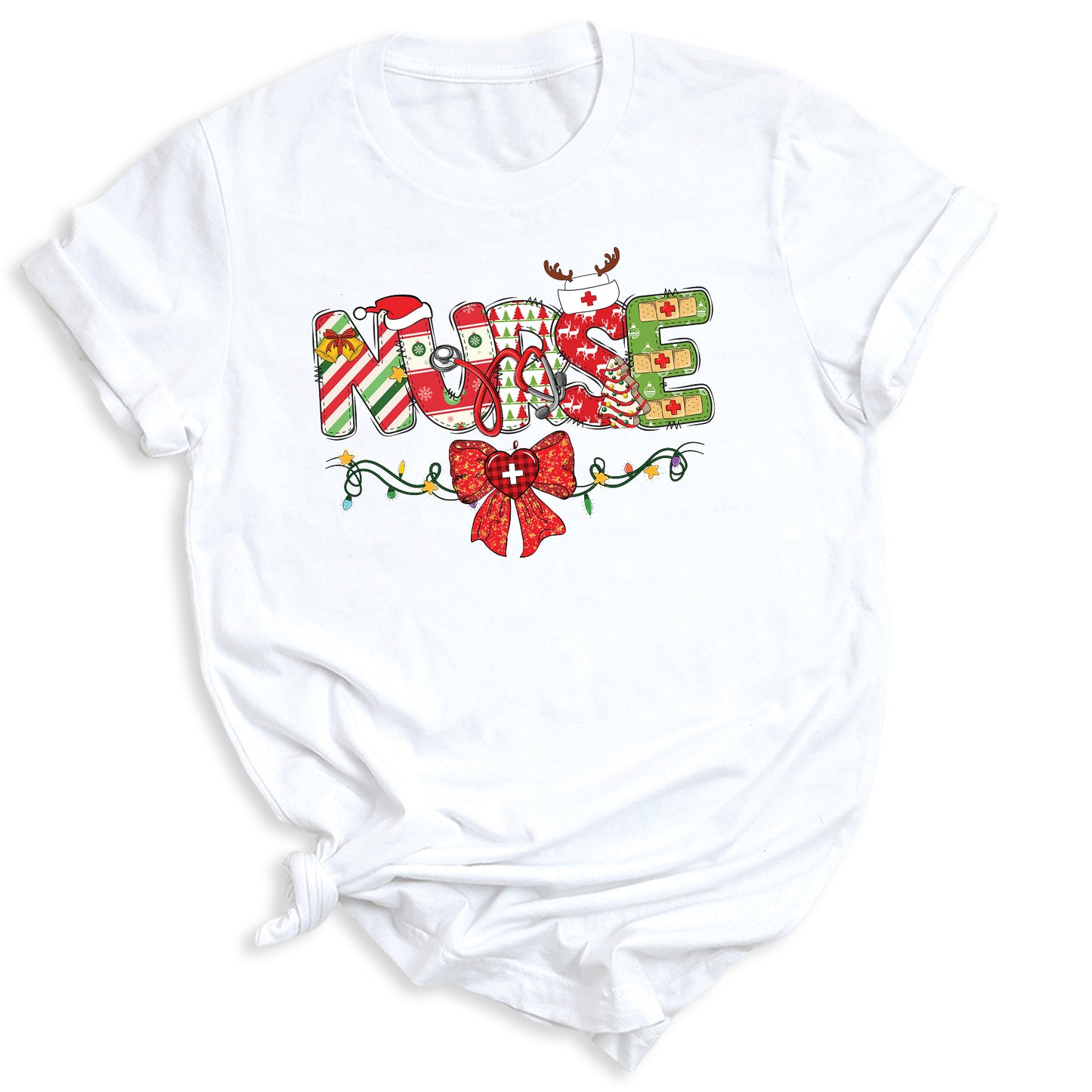 Christmas Nurse Shirt – Nursing Santa Hat Tee, Cute Xmas Bow Top, Nurse Appreciation Holiday Gift
