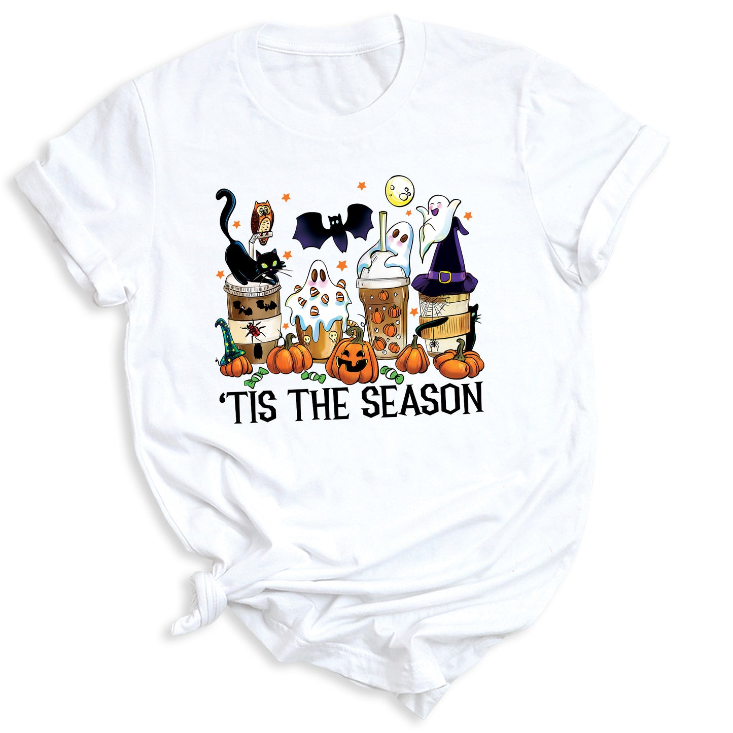 Tis The Season Halloween Coffee Shirt – Funny Fall Shirt for Women, Cute Pumpkin Coffee Tee, Autumn Halloween Gift