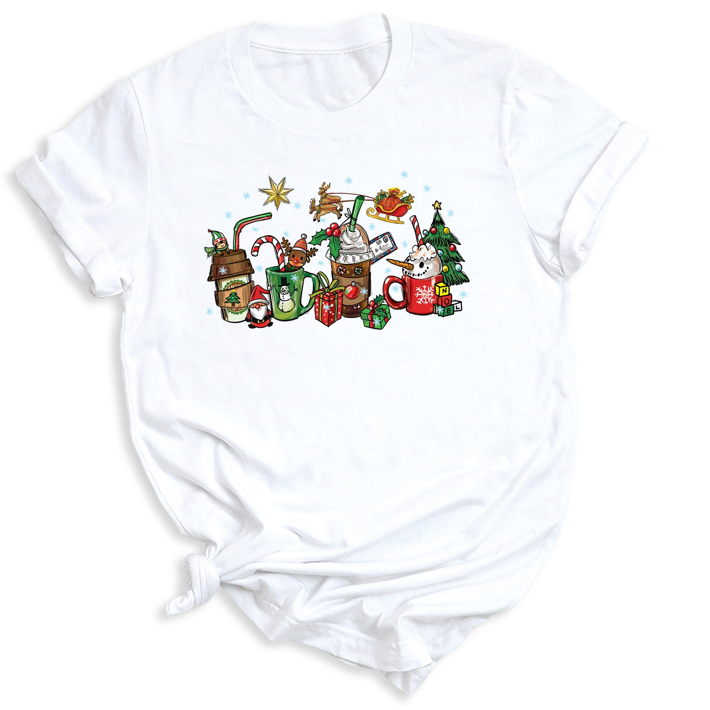 Christmas Latte Coffee T-Shirt – Holiday Coffee Lover Tee, Cute Xmas Shirt with Mugs & Christmas Tree Design