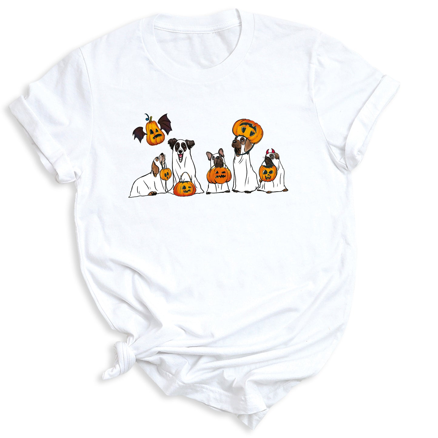 Halloween Ghost Dogs Shirt – Cute Dog Lover Tee for Women Men, Funny Pumpkin & Bat Halloween Top, Dog Mom Spooky Season Outfit