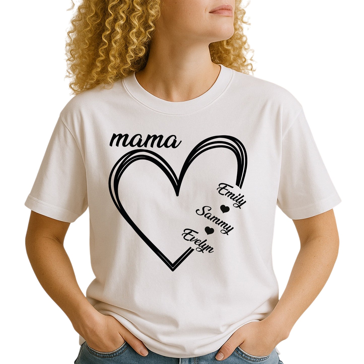 Custom Mama Shirt with Kids Names – Personalized Mom Heart Tee