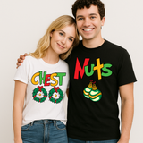 Christmas Chest Nuts Couple Shirts – Funny Matching Holiday Tees for Men & Women, Sarcastic Xmas Party Outfit, Boyfriend Girlfriend Gift