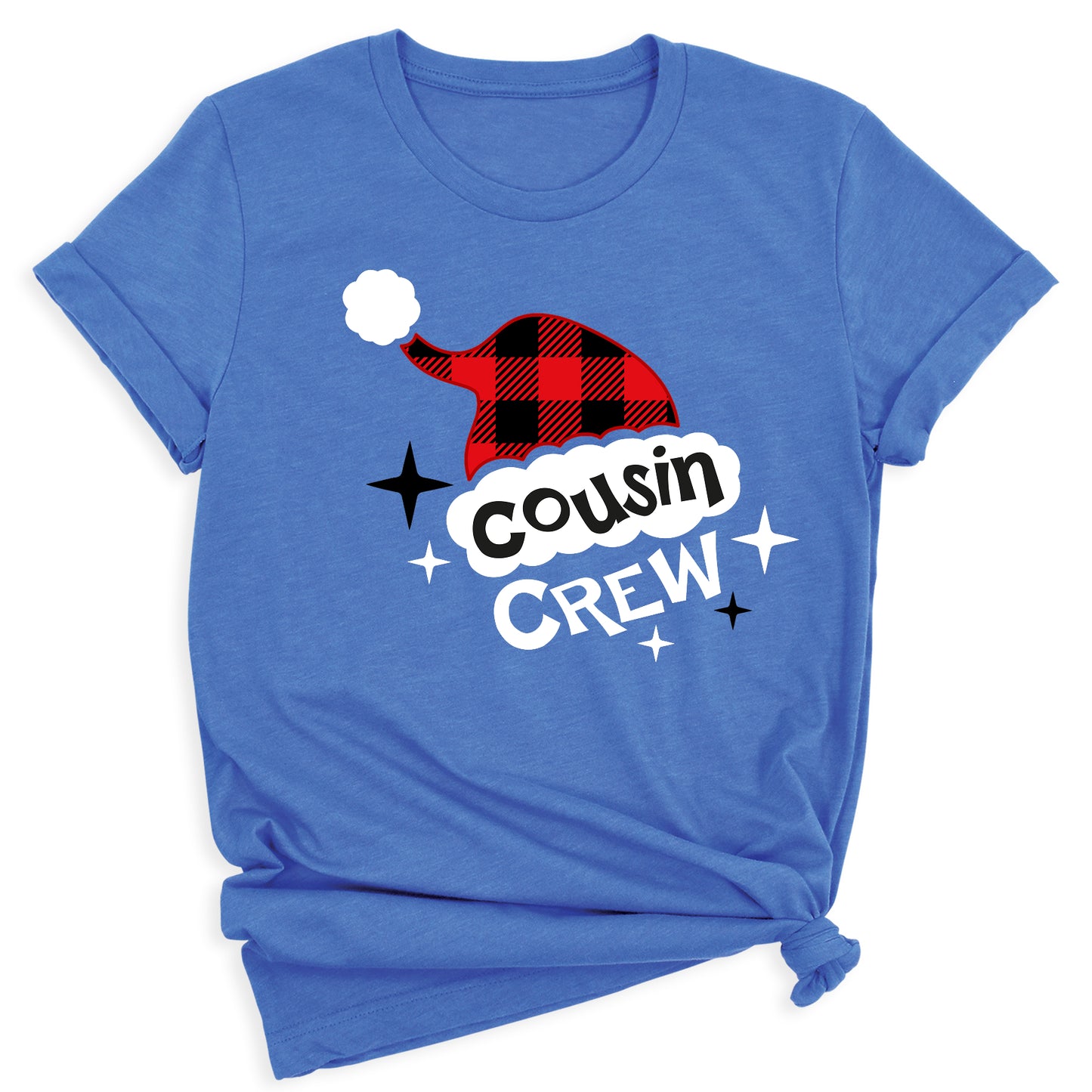 Cousin Crew Christmas Shirts Matching Kids Plaid Santa Hat Tees – Family Holiday Photo Outfit