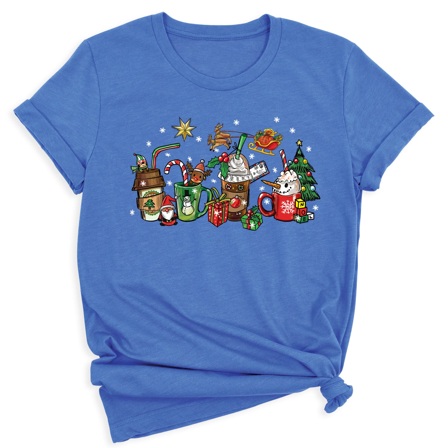Christmas Latte Coffee T-Shirt – Holiday Coffee Lover Tee, Cute Xmas Shirt with Mugs & Christmas Tree Design