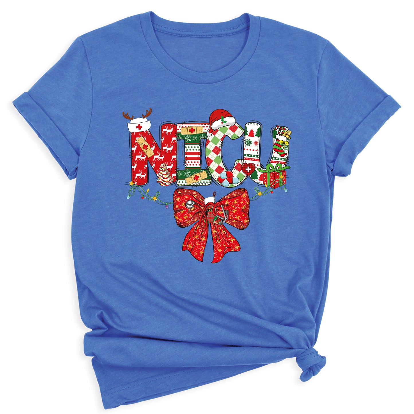 Christmas NICU Nurse Shirt – ICU Holiday Tee, Nursing Santa Hat & Bow Shirt, Merry Xmas Nurse Top