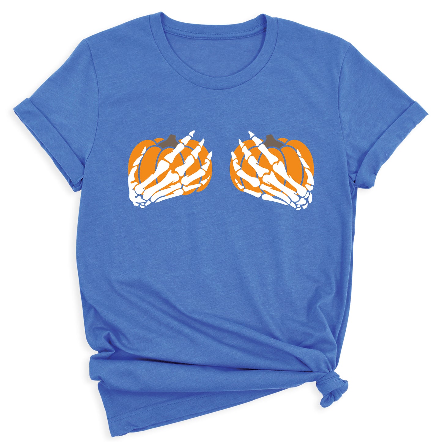 Skeleton Hand Bra Pumpkin Shirt – Funny Halloween Tee | Women’s Spooky Season Shirt