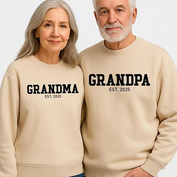 Custom Grandma & Grandpa Est. Sweatshirts – Personalized Matching Family Christmas Gift