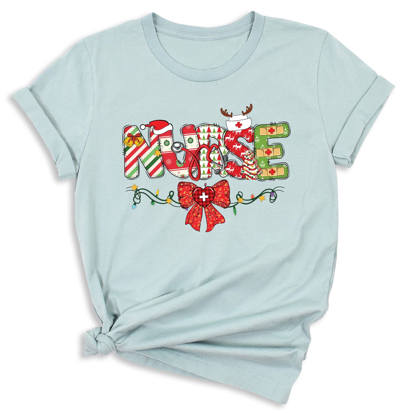 Christmas Nurse Shirt – Nursing Santa Hat Tee, Cute Xmas Bow Top, Nurse Appreciation Holiday Gift