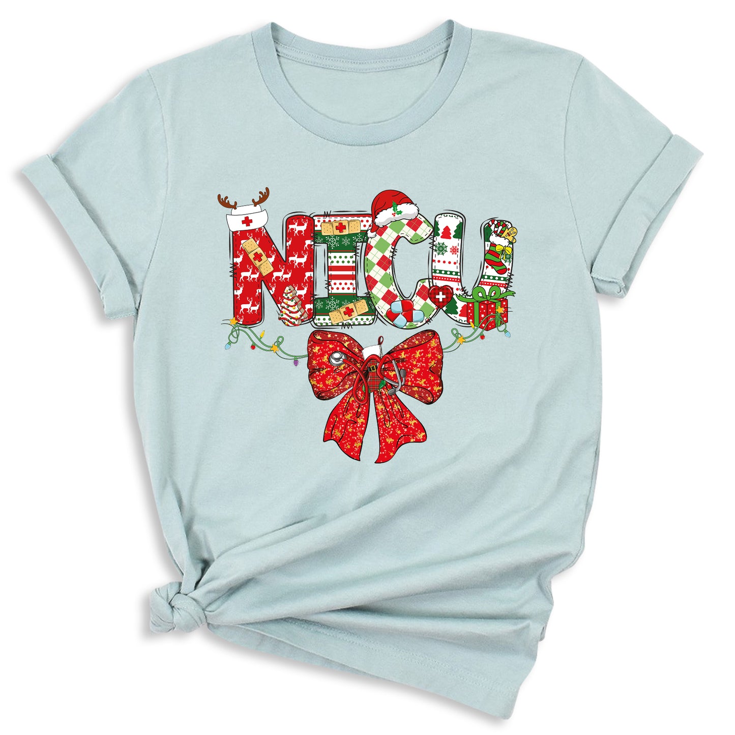 Christmas NICU Nurse Shirt – ICU Holiday Tee, Nursing Santa Hat & Bow Shirt, Merry Xmas Nurse Top