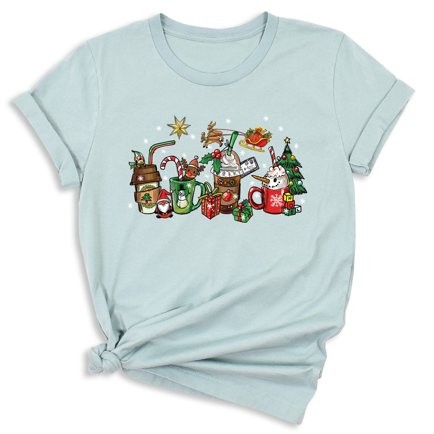 Christmas Latte Coffee T-Shirt – Holiday Coffee Lover Tee, Cute Xmas Shirt with Mugs & Christmas Tree Design