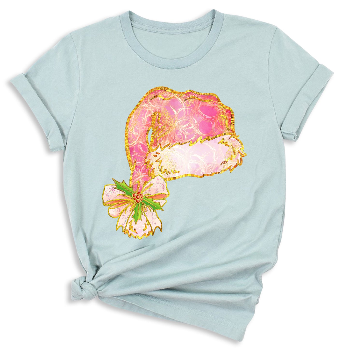 Coquette Santa Hat Pink Bow Shirt – Trendy Christmas Tee for Women & Girls, Xmas Party Holiday Top