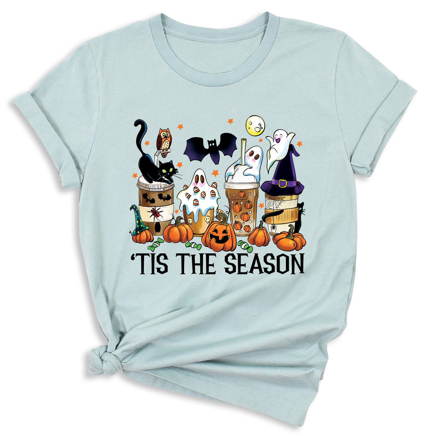 Tis The Season Halloween Coffee Shirt – Funny Fall Shirt for Women, Cute Pumpkin Coffee Tee, Autumn Halloween Gift