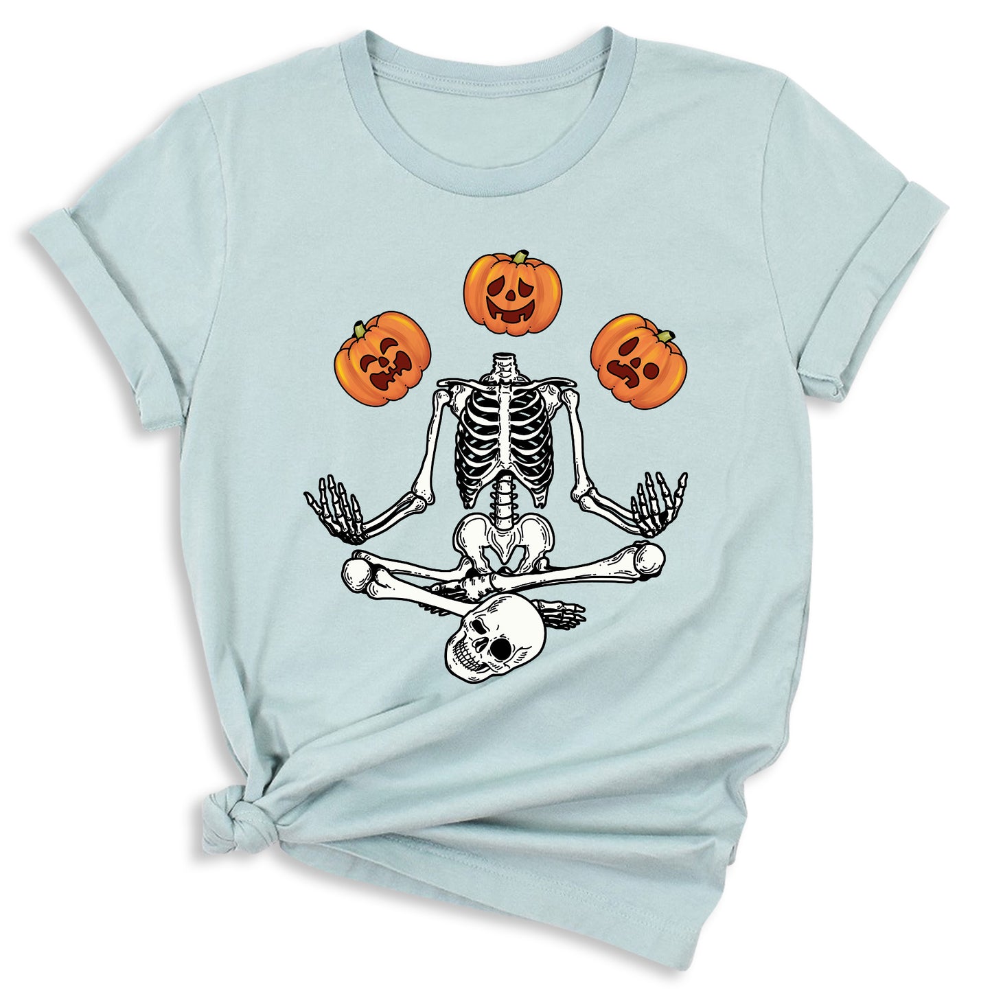 Funny Skeleton Yoga Halloween Shirt – Spooky Season Pumpkin Tee