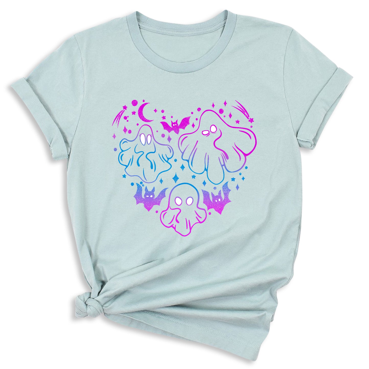 Funny Halloween Ghost & Bat Shirt – Spooky Season Tee for Women, Cute Fall Outfit, Halloween Party Top, Casual Costume Tee