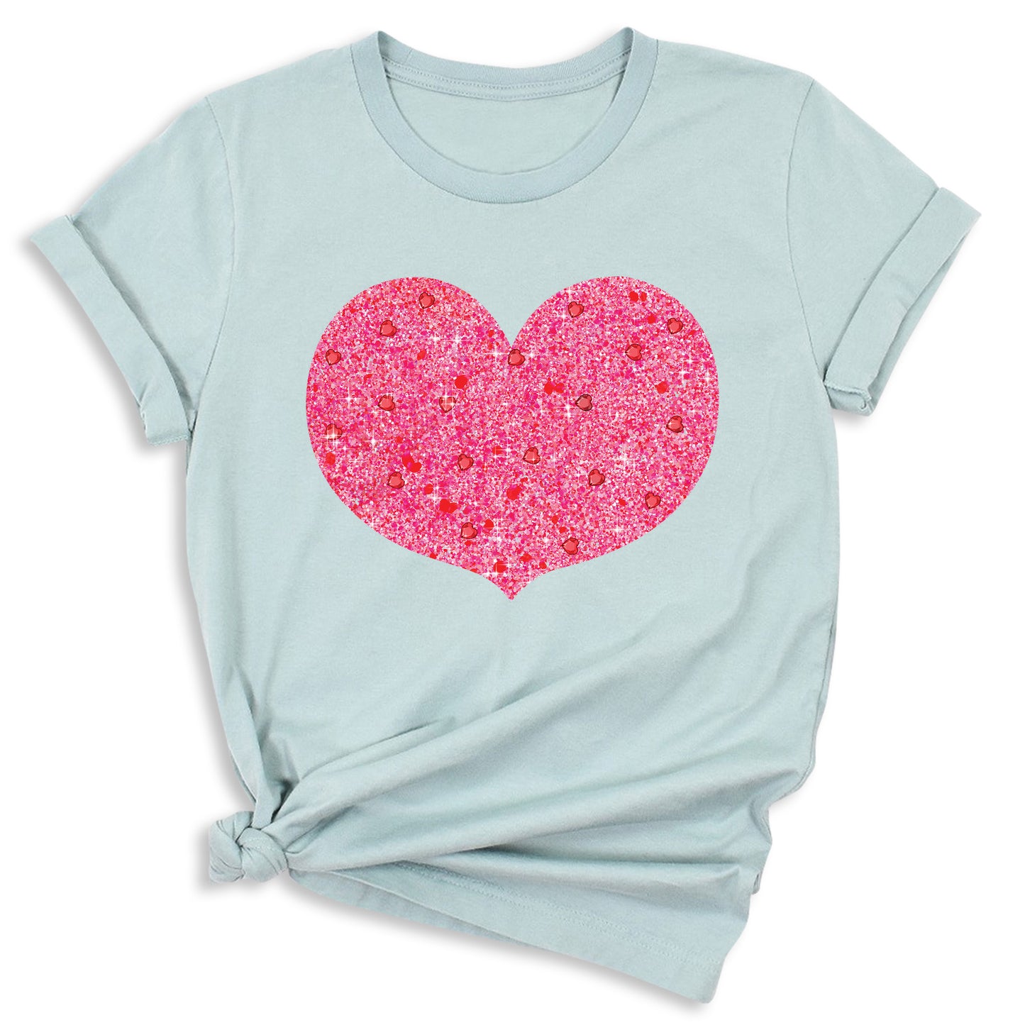 Valentines Day Pink Glitter Heart Shirt – Cute Love Graphic Tee