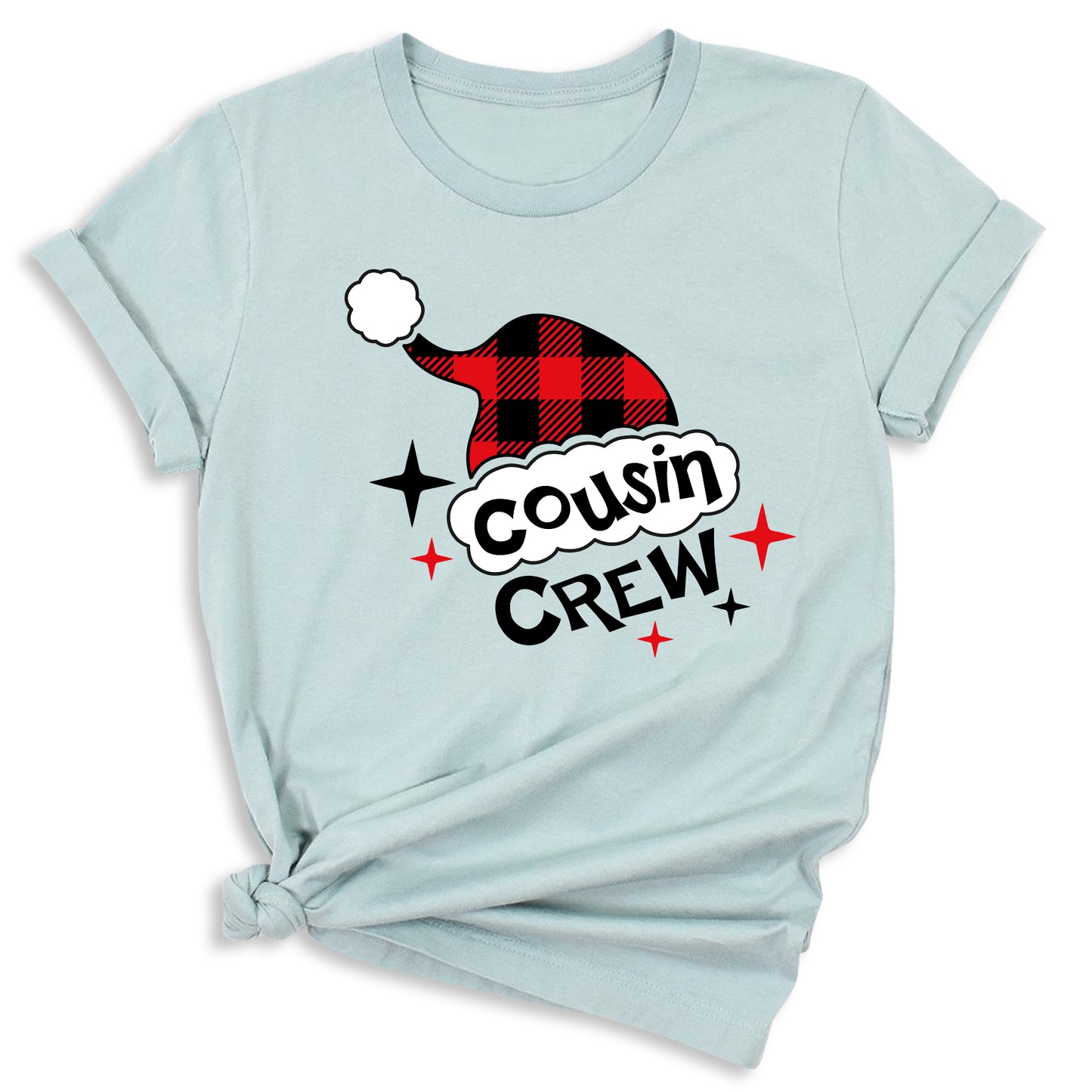 Cousin Crew Christmas Shirts Matching Kids Plaid Santa Hat Tees – Family Holiday Photo Outfit