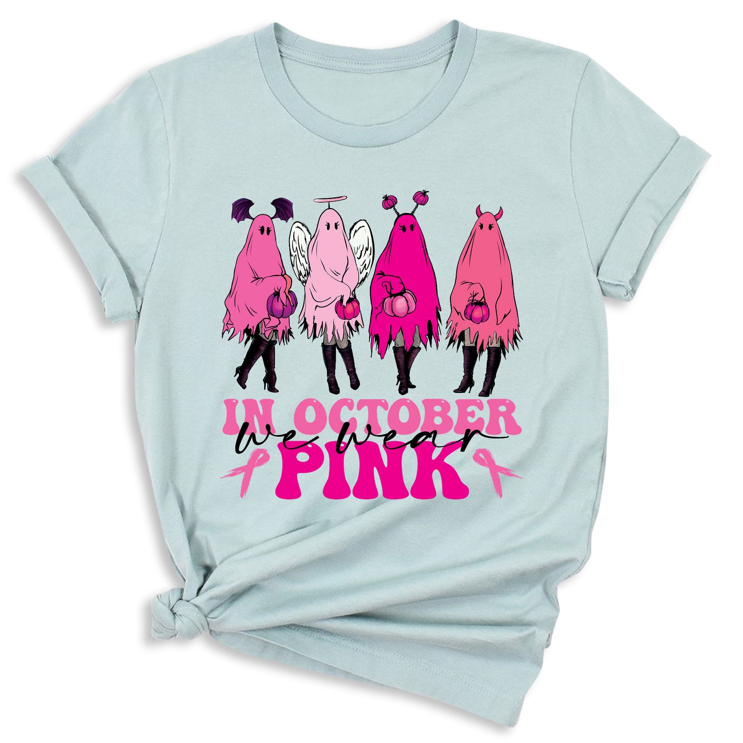 Breast Cancer Halloween Shirt – Pink Ghost Tee | Breast Cancer Awareness October Shirt