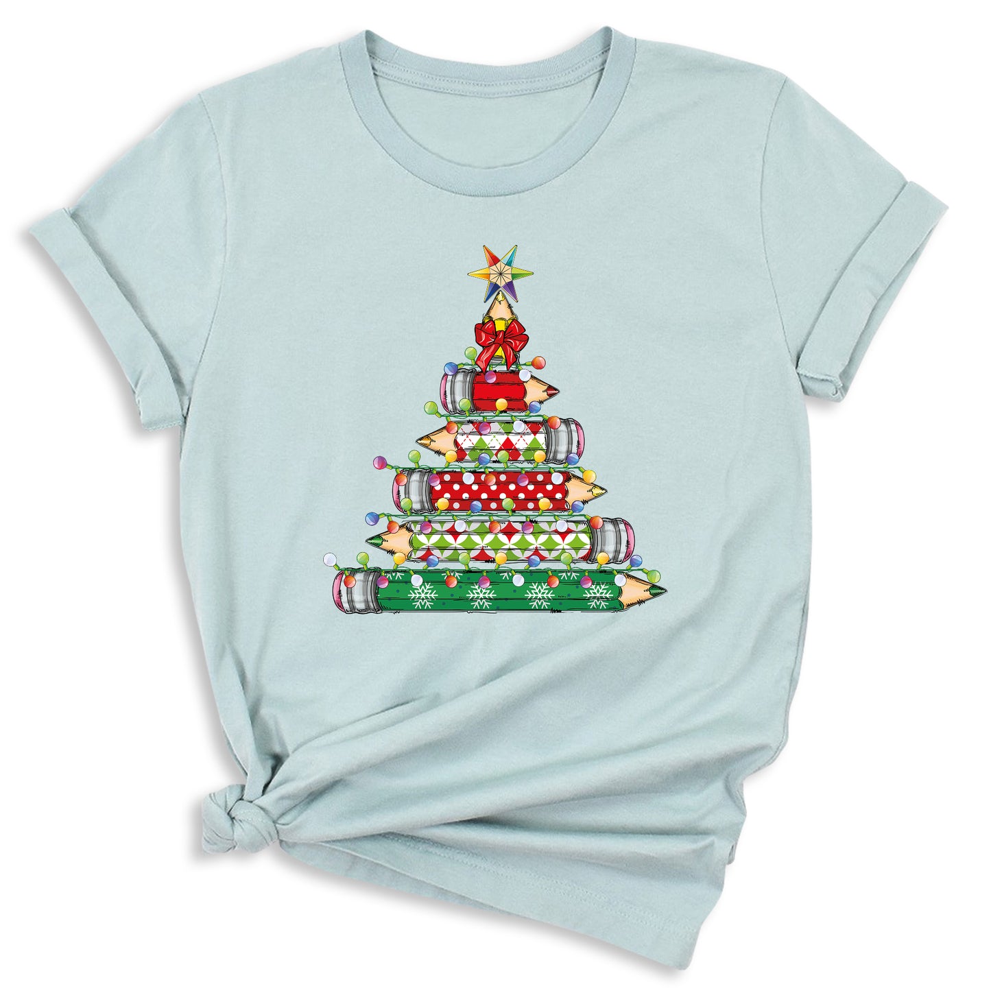 Christmas Pencil Tree Shirt – Teacher Holiday Tee, Cute School Xmas Top for Women & Students