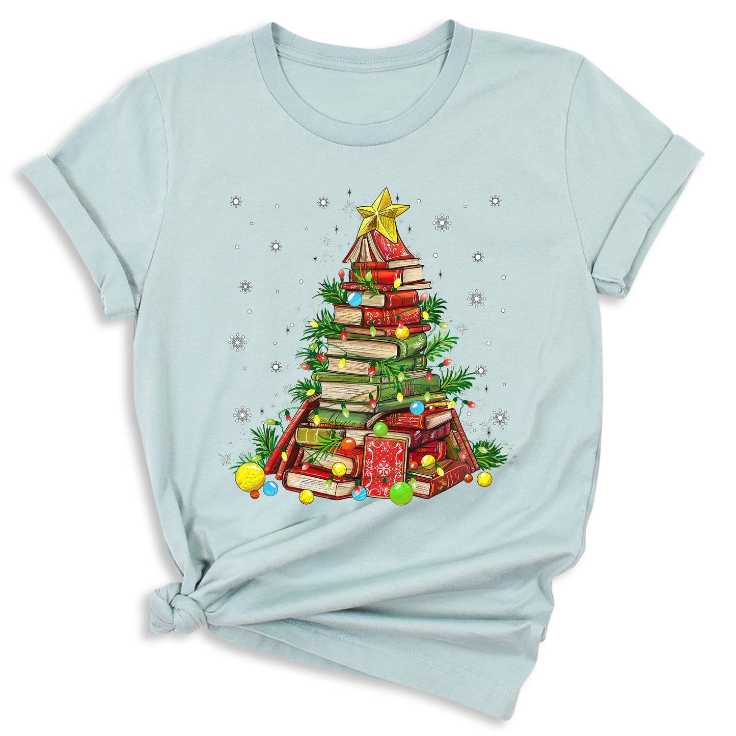 Christmas Books Tree Shirt – Book Lover Holiday Tee, Reading Xmas Top for Teachers, Students & Librarians