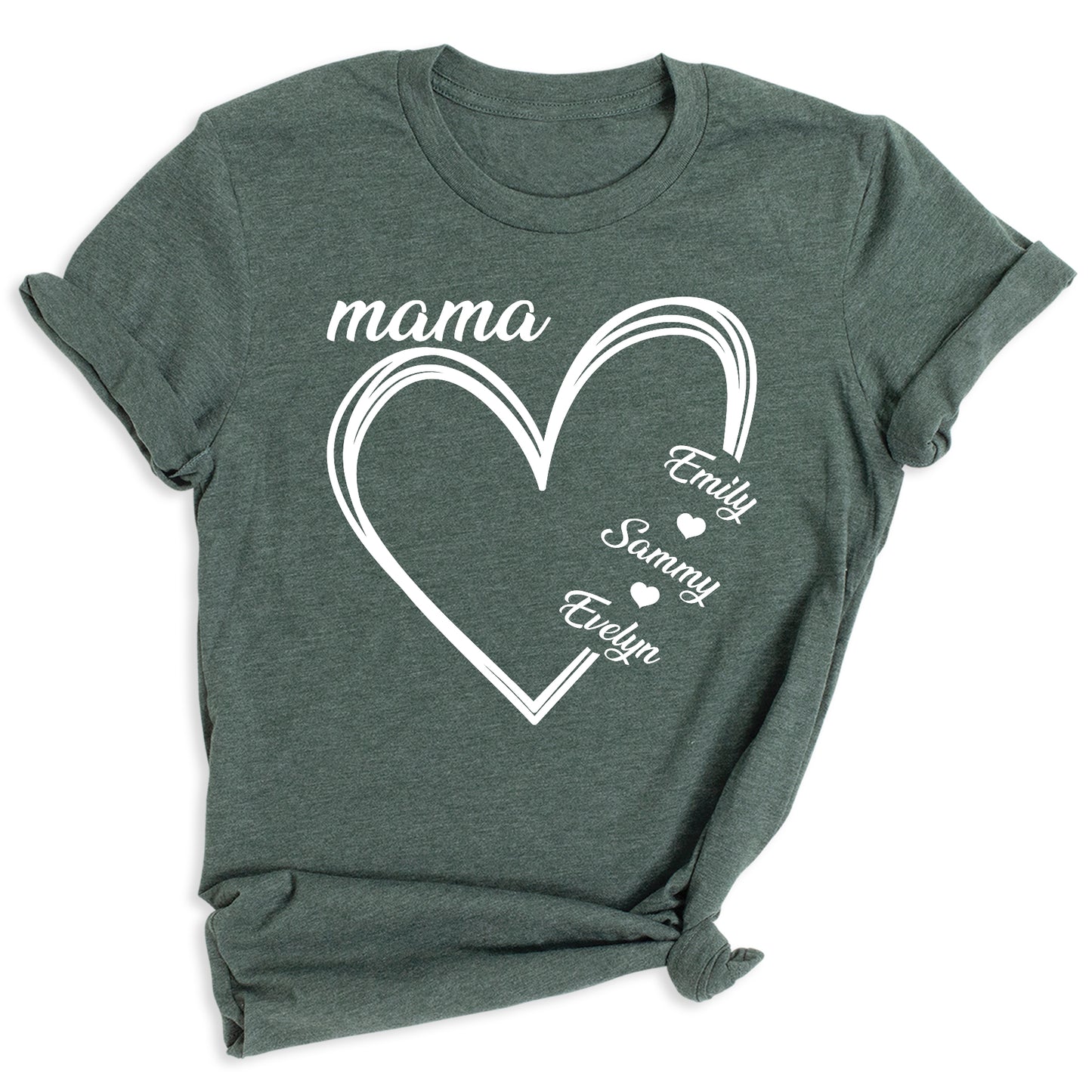 Custom Mama Shirt with Kids Names – Personalized Mom Heart Tee