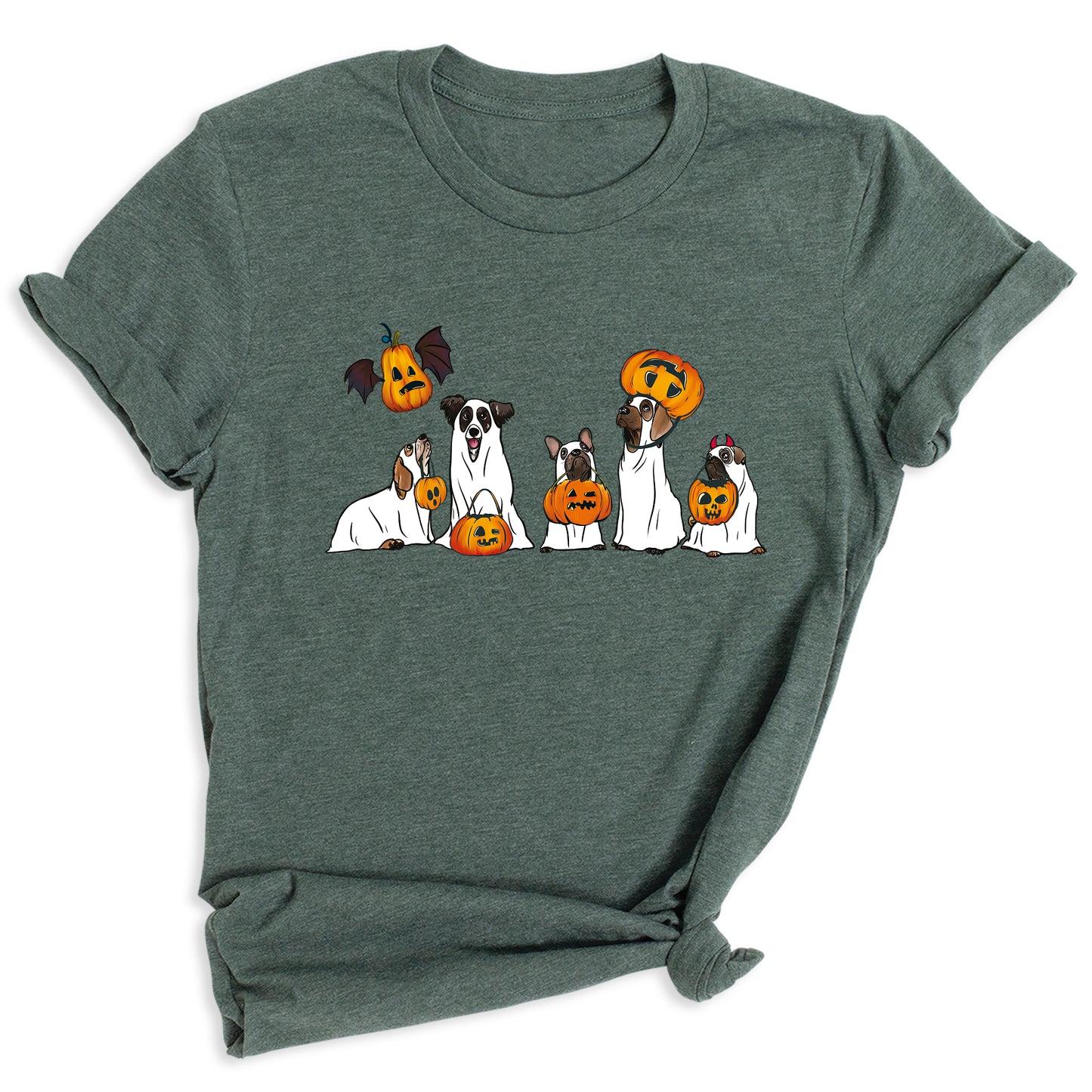 Halloween Ghost Dogs Shirt – Cute Dog Lover Tee for Women Men, Funny Pumpkin & Bat Halloween Top, Dog Mom Spooky Season Outfit