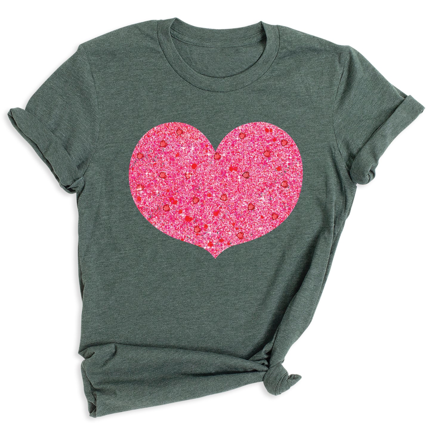 Valentines Day Pink Glitter Heart Shirt – Cute Love Graphic Tee